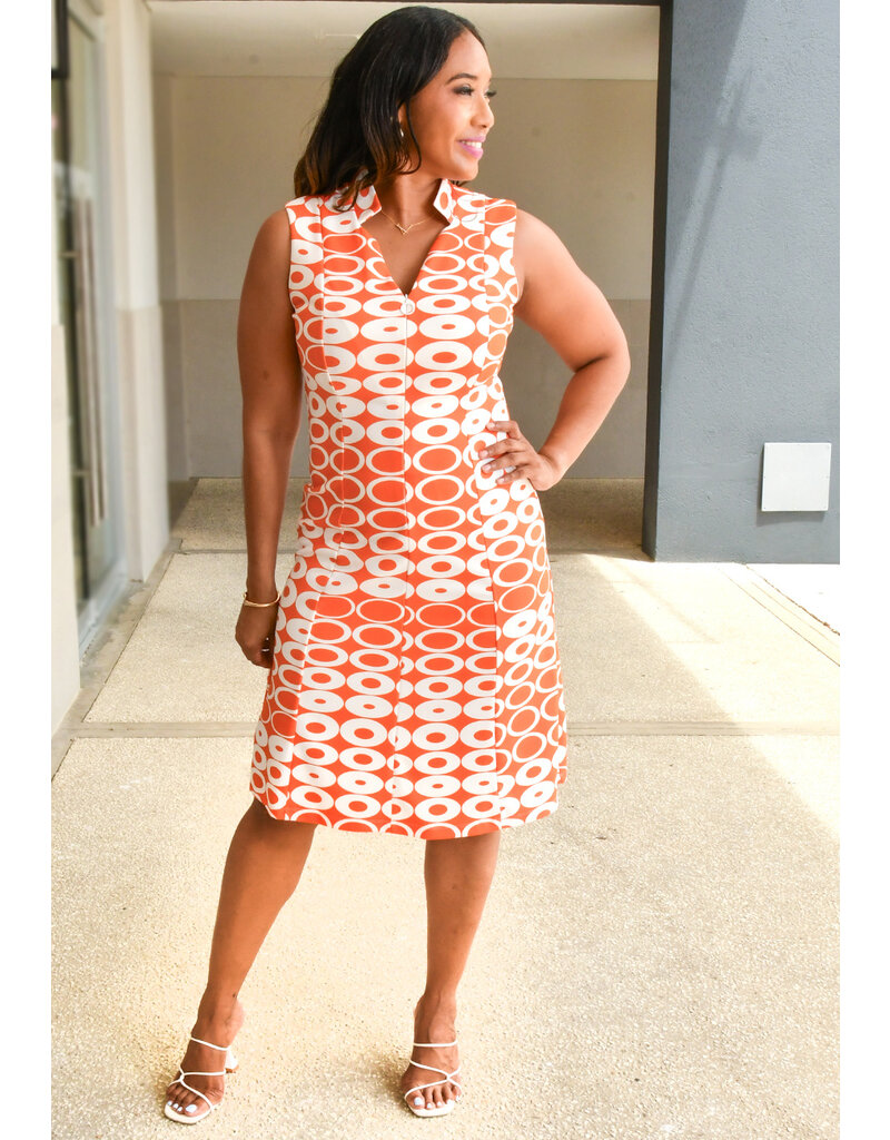 REKIA- Circle Printe V-Neck Dress