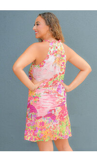 KANIA- Printed Armhole Dress with Split Neck