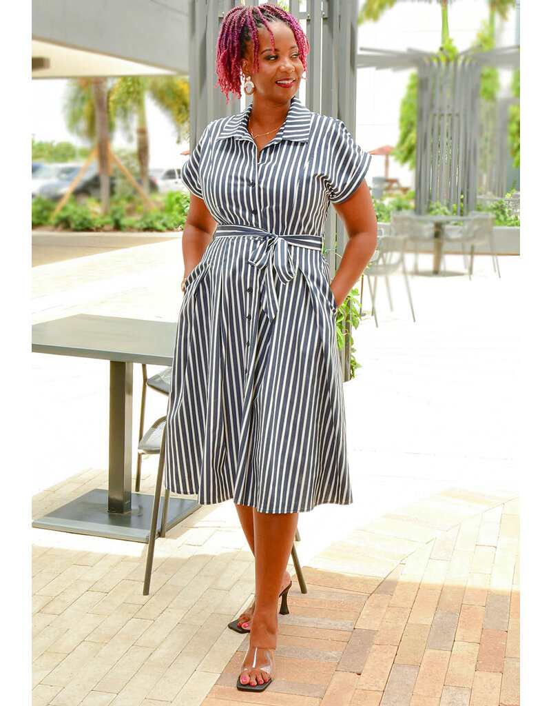 Signature KYLAH- Stripe Fit & Flare Dress with Band