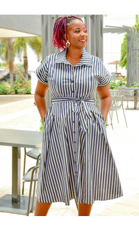 Signature KYLAH- Stripe Fit & Flare Dress with Band