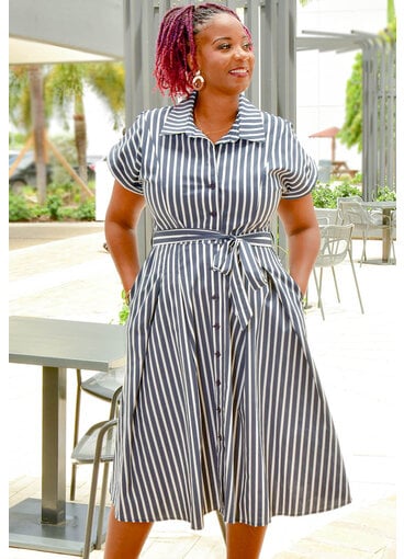 Signature KYLAH- Stripe Fit & Flare Dress with Band