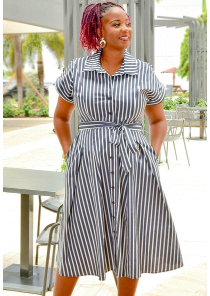 Signature KYLAH- Stripe Fit & Flare Dress with Band