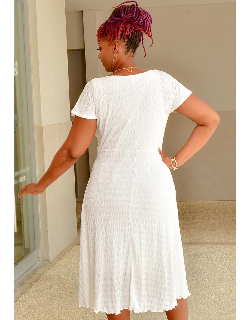 Signature ROYALTY- Short Sleeve Round Neck Dress with Tie