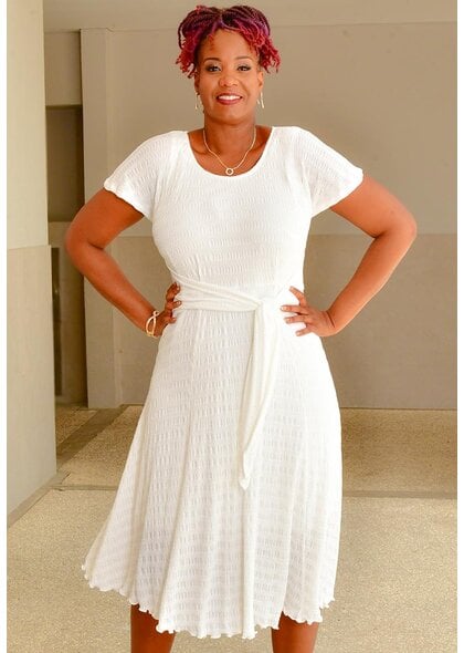 Signature ROYALTY- Short Sleeve Round Neck Dress with Tie