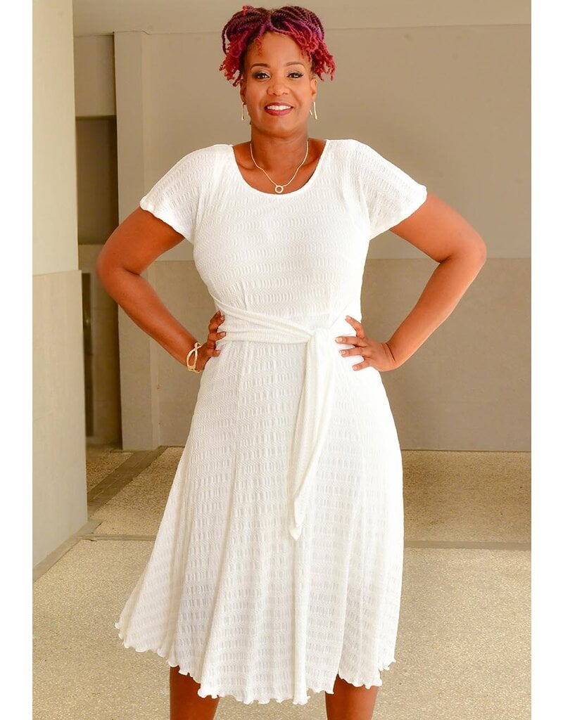 Signature ROYALTY- Short Sleeve Round Neck Dress with Tie