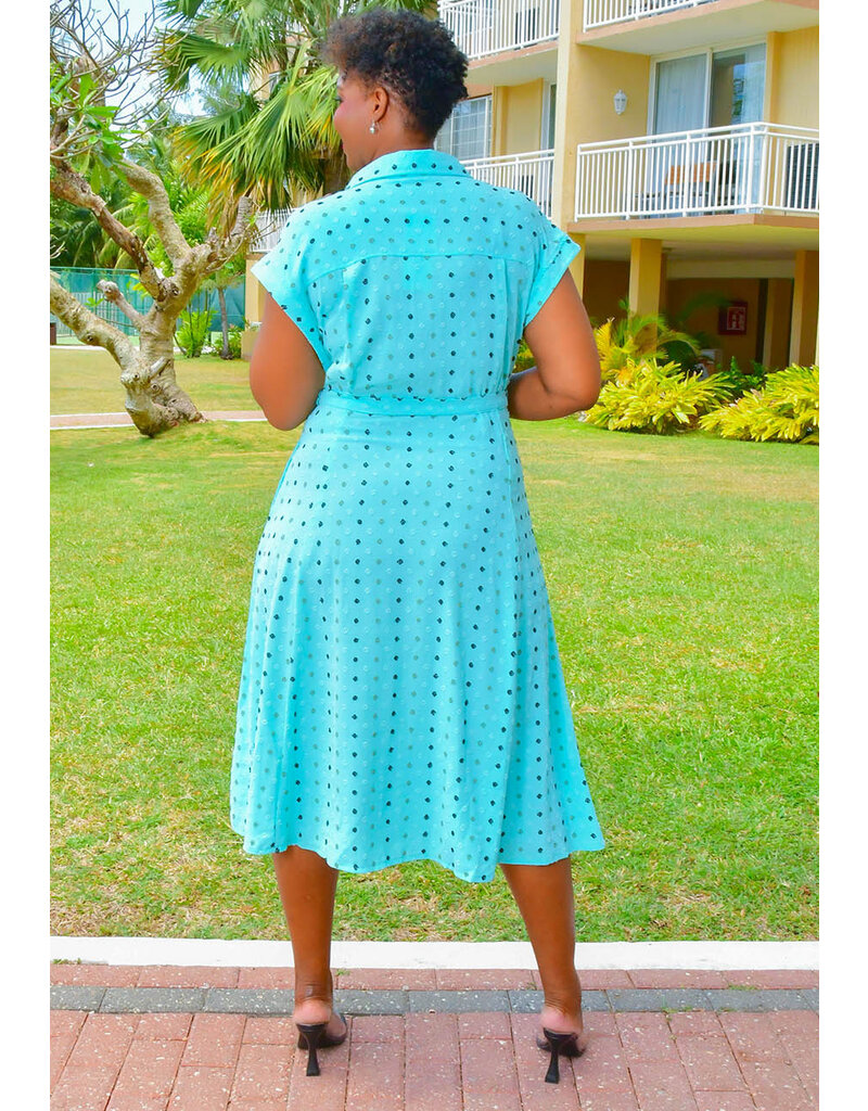 Nina Leonard KIOL- Popcorn Look Button Down Dress with Collar