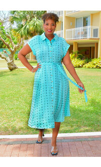 Nina Leonard KIOL- Popcorn Look Button Down Dress with Collar