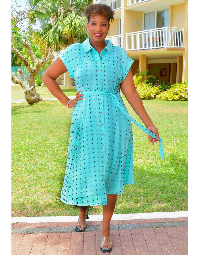 Nina Leonard KIOL- Popcorn Look Button Down Dress with Collar