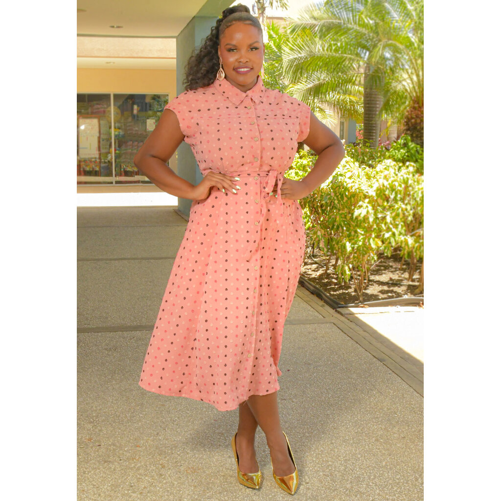 KIOL- Popcorn Look Button Down Dress with Collar