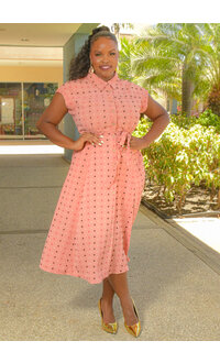 Nina Leonard KIOL- Popcorn Look Button Down Dress with Collar