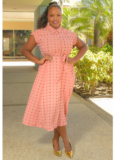 Nina Leonard KIOL- Popcorn Look Button Down Dress with Collar
