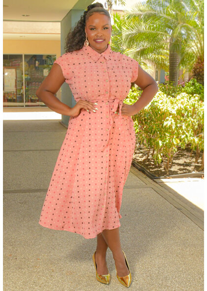 Nina Leonard KIOL- Popcorn Look Button Down Dress with Collar