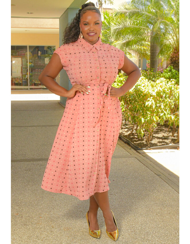 Nina Leonard KIOL- Popcorn Look Button Down Dress with Collar