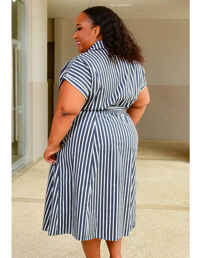 Signature KLETE- Plus Size Button Down Dress with Band