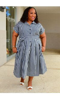 Signature KLETE- Plus Size Button Down Dress with Band