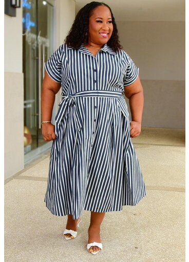 Signature KLETE- Plus Size Button Down Dress with Band