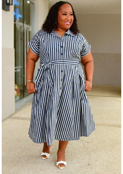 Signature KLETE- Plus Size Button Down Dress with Band
