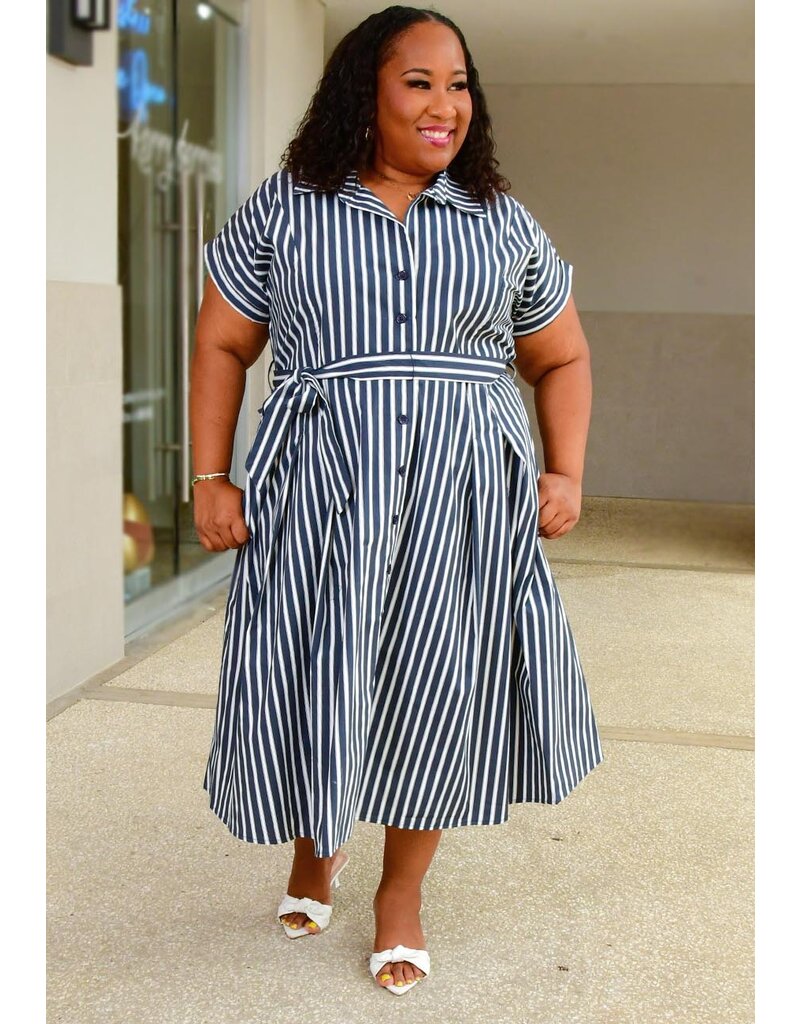 Signature KLETE- Plus Size Button Down Dress with Band