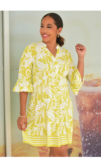 MLLE Gabrielle KORBIN- Printed 3/4 Frill Sleeve Dress