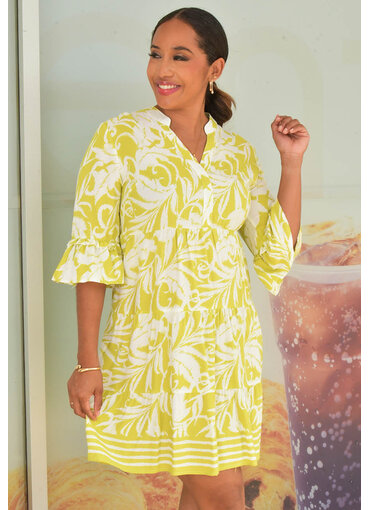 MLLE Gabrielle KORBIN- Printed 3/4 Frill Sleeve Dress