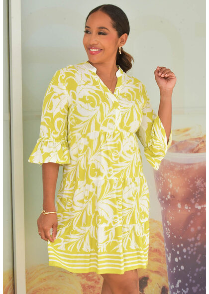 MLLE Gabrielle KORBIN- Printed 3/4 Frill Sleeve Dress