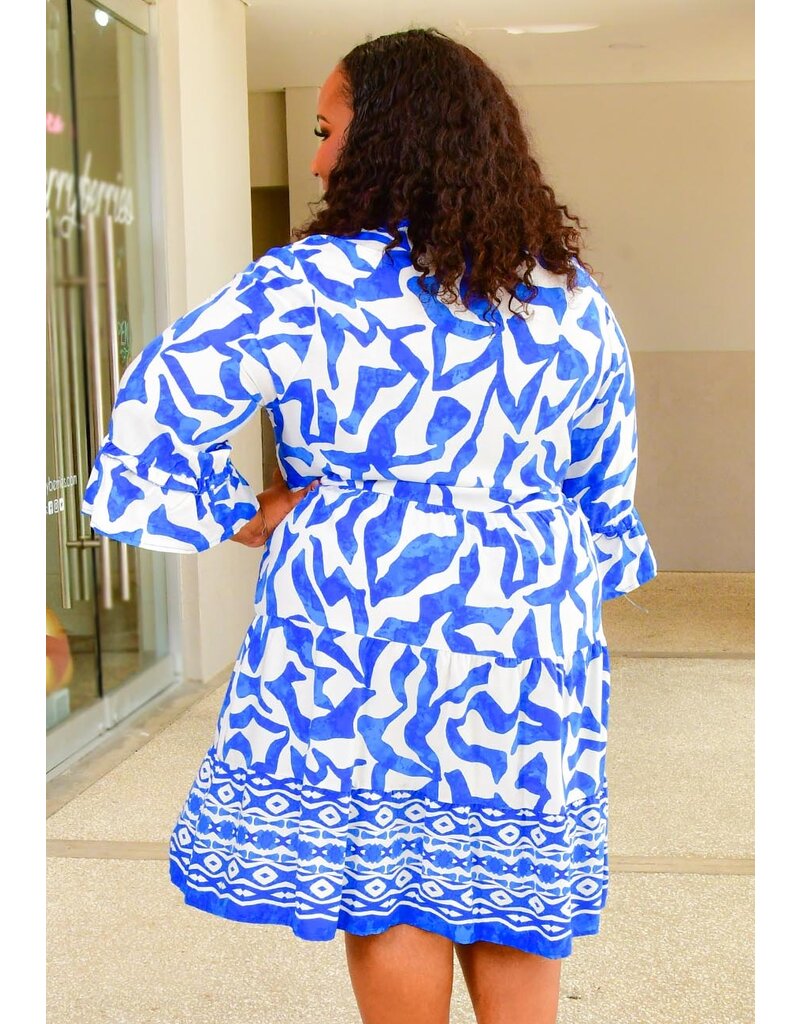 MLLE Gabrielle KYAH- Printed Split Neck Dress with Sleeves