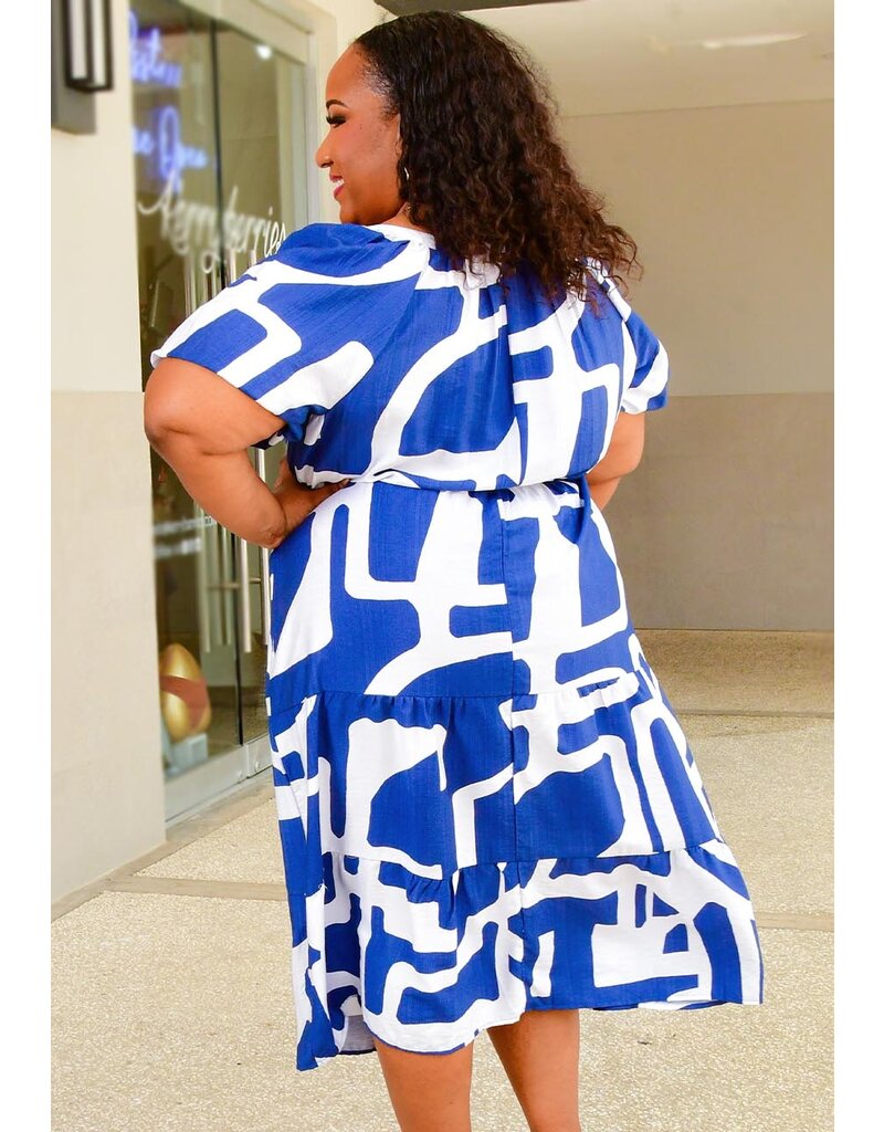 MLLE Gabrielle KYNLEE- Plus Size Elastic Waist Dress with Puff Sleeves