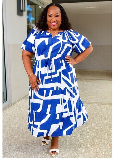 MLLE Gabrielle KYNLEE- Plus Size Elastic Waist Dress with Puff Sleeves