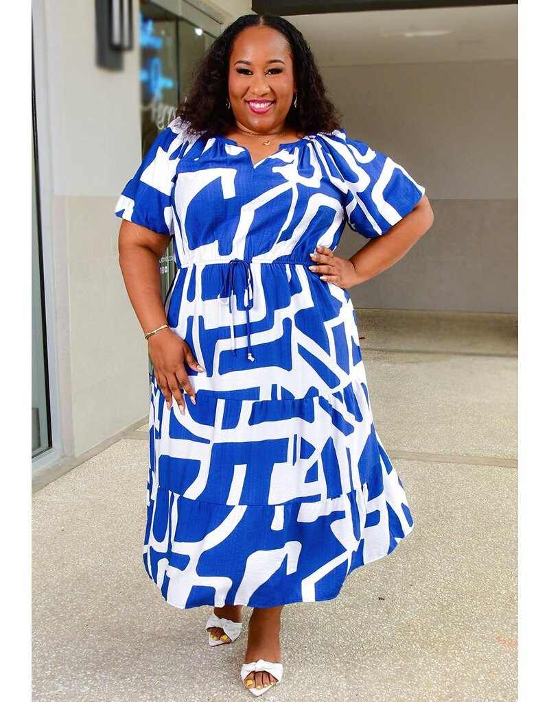 MLLE Gabrielle KYNLEE- Plus Size Elastic Waist Dress with Puff Sleeves