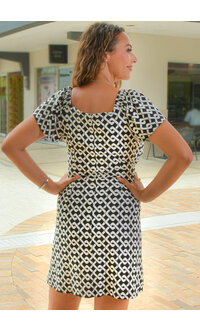 Signature IDANELLY- Geo Print Dress with Elastic Shoulders