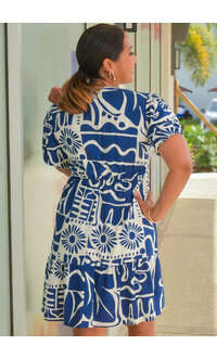 MLLE Gabrielle KAMARI- Printed V-Neck Puff Sleeve Dress