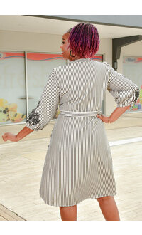FIGUEROA & FLOWER KLOI- Stripe Dress with Embroidery 3/4 Sleeves