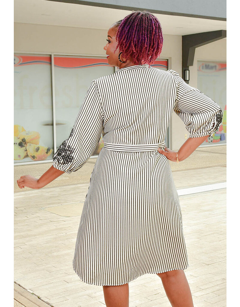 FIGUEROA & FLOWER KLOI- Stripe Dress with Embroidery 3/4 Sleeves