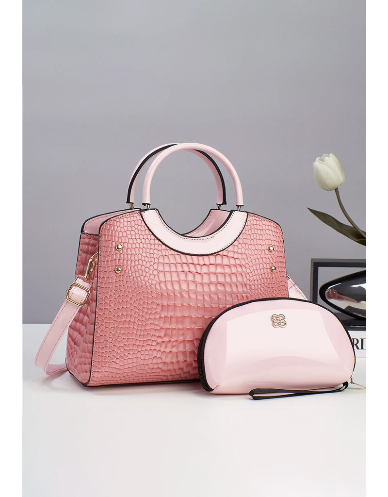 ADORE Croc Skin 2 Piece Bag Set with Circular Handle