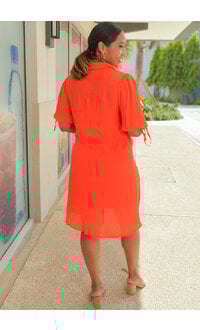 MLLE Gabrielle GOTHA- Solid Button Down 3/4 Tie Sleeve Dress