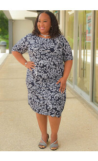 IVANNA- Plus Size Printed Long Sleeve Dress