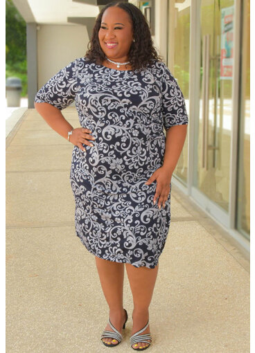 IVANNA- Plus Size Printed Long Sleeve Dress