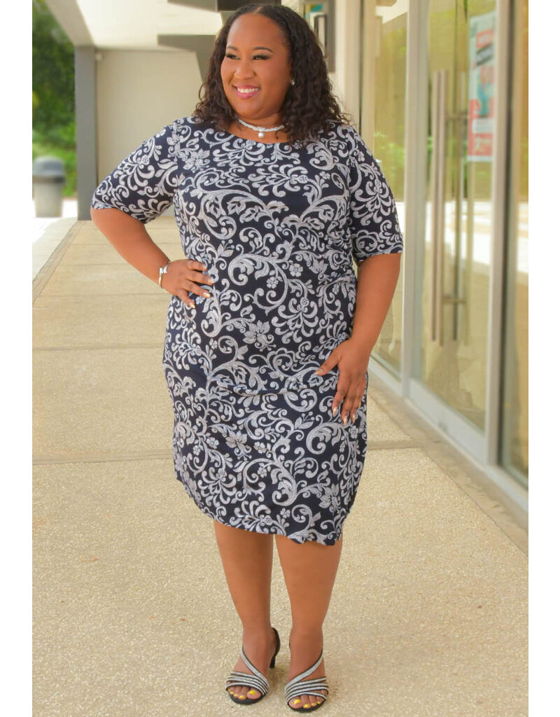 IVANNA- Plus Size Printed Long Sleeve Dress