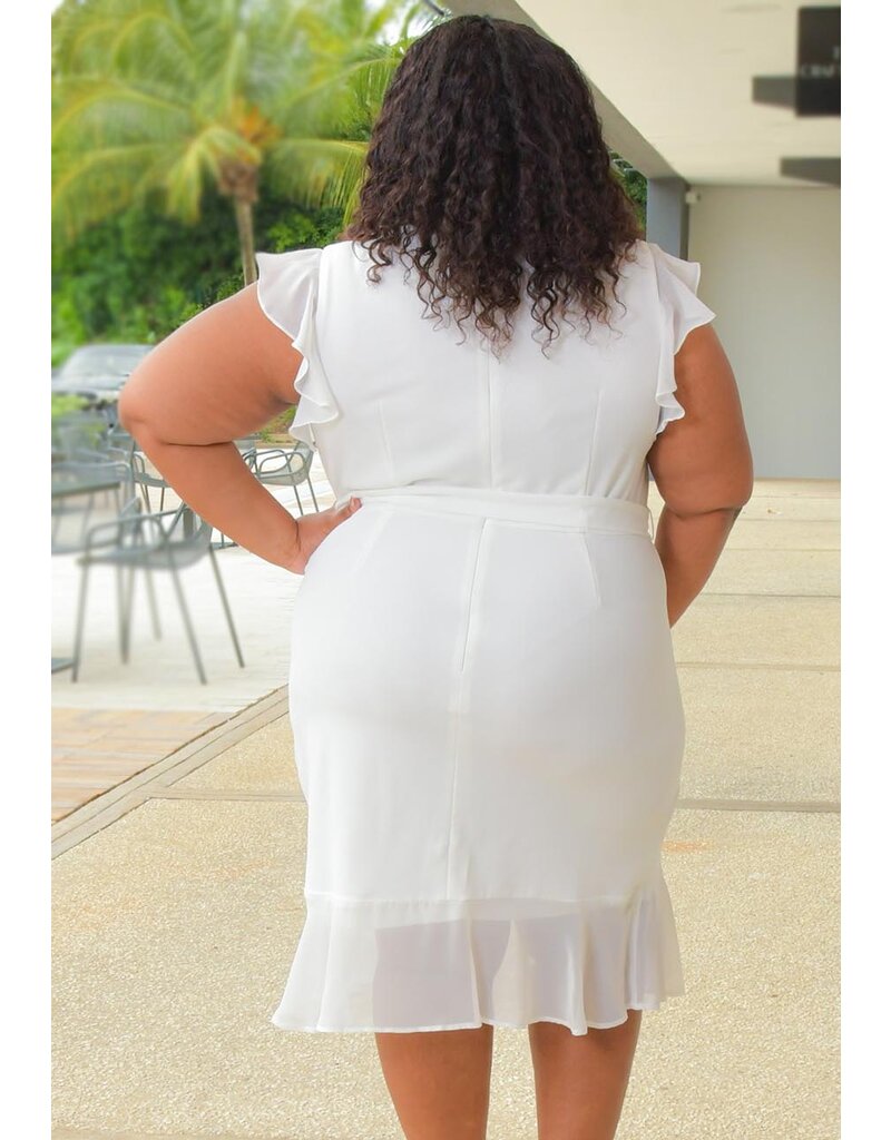 Shelby & Palmer RETTI- Plus Size Solid Chiffon Frill Arm Dress