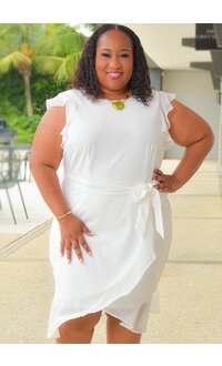 Shelby & Palmer RETTI- Plus Size Solid Chiffon Frill Arm Dress