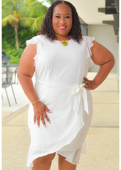 Shelby & Palmer RETTI- Plus Size Solid Chiffon Frill Arm Dress
