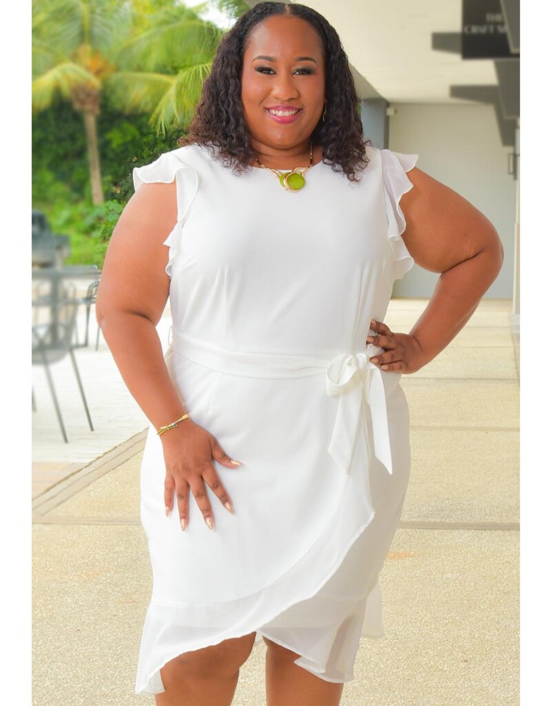 Shelby & Palmer RETTI- Plus Size Solid Chiffon Frill Arm Dress