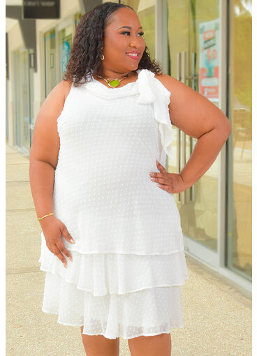 Signature FENIX- Plus Size Layered Hem Cowl Neck Dress