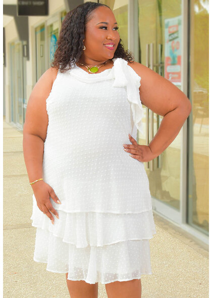 Signature FENIX- Plus Size Layered Hem Cowl Neck Dress