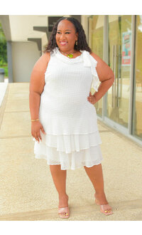 Signature FENIX- Plus Size Layered Hem Cowl Neck Dress