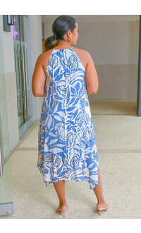 MLLE Gabrielle GAJARA- Printed Hi-Neck Dress with Keyhole Tassel