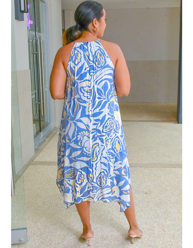 MLLE Gabrielle GAJARA- Printed Hi-Neck Dress with Keyhole Tassel