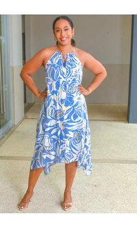 MLLE Gabrielle GAJARA- Printed Hi-Neck Dress with Keyhole Tassel