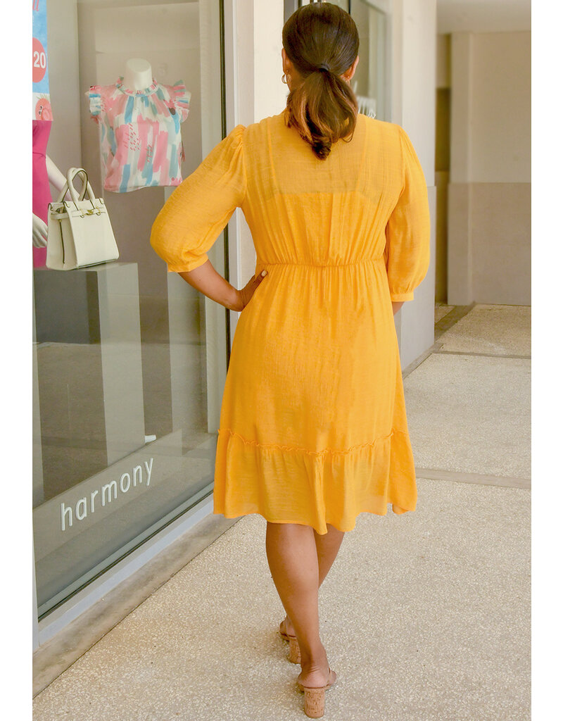 MLLE Gabrielle GARID- Solid Tie Waist 3/4 Sleeves Dress