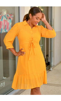 MLLE Gabrielle GARID- Solid Tie Waist 3/4 Sleeves Dress